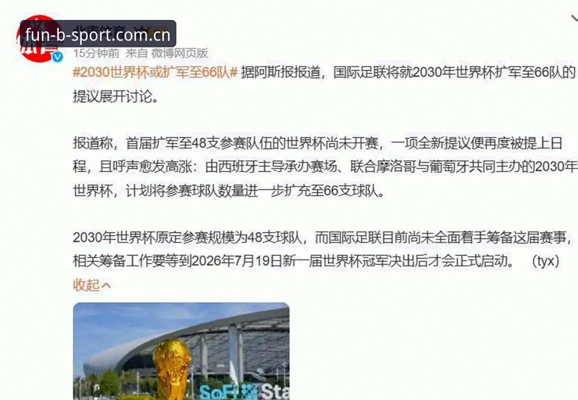 2030年世界杯扩军计划走向66队:全球足球格局迎来新变革